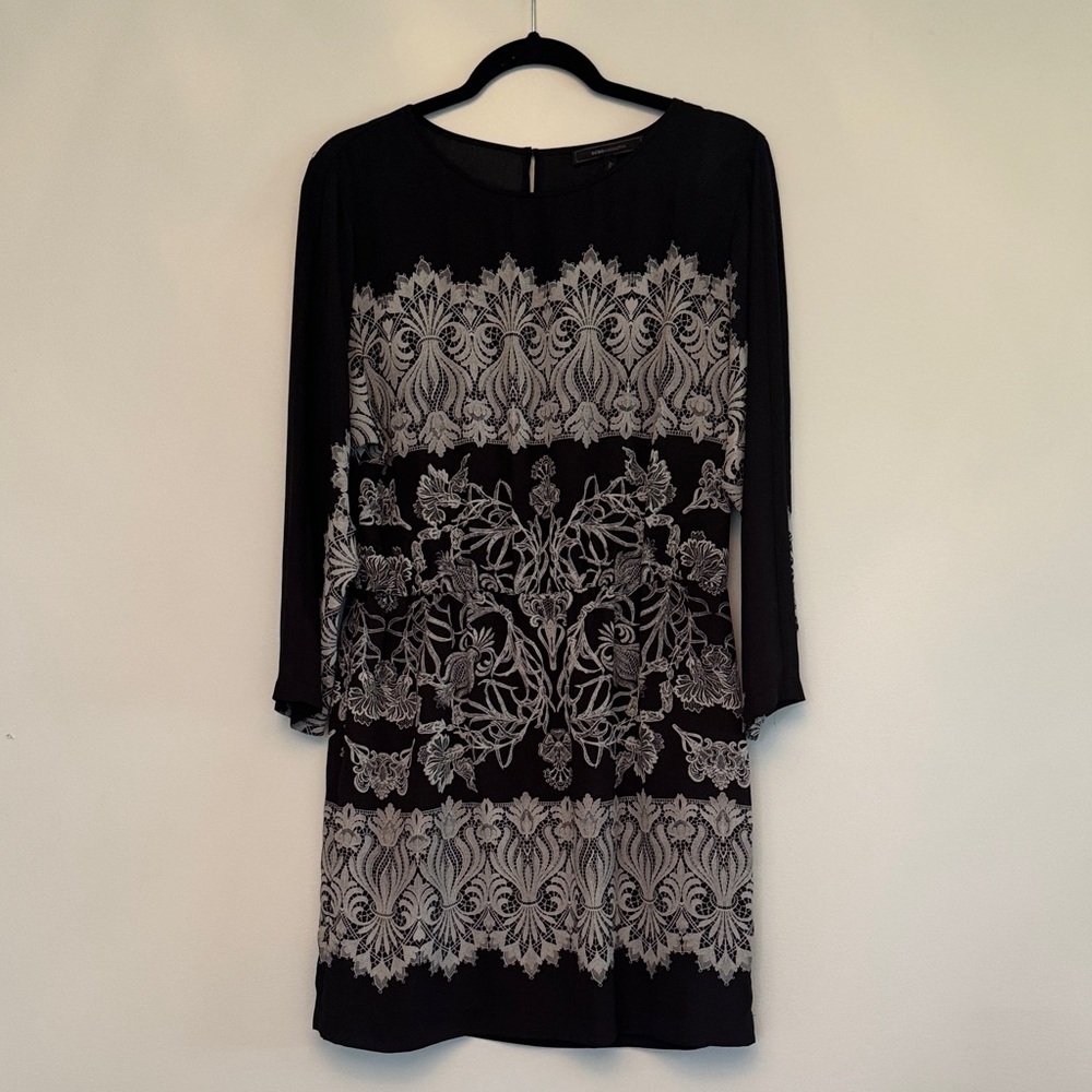 BCBGMaxAzria Black and Gray Long Sleeve Dress